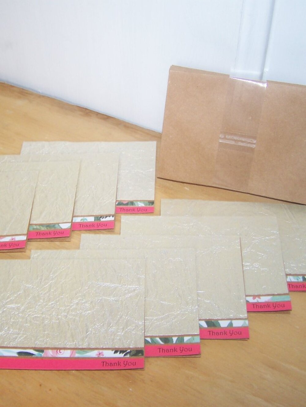 Set of 9 Handmade Brown & Floral Thank You Cards